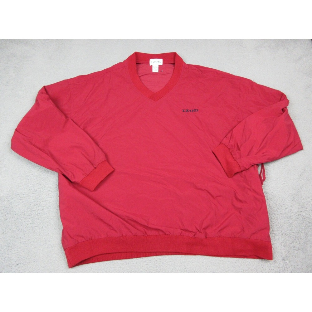 VTG Izod Jacket Mens XL Red Nylon V Neck Pullover Windbreaker Logo Taiwan Casual